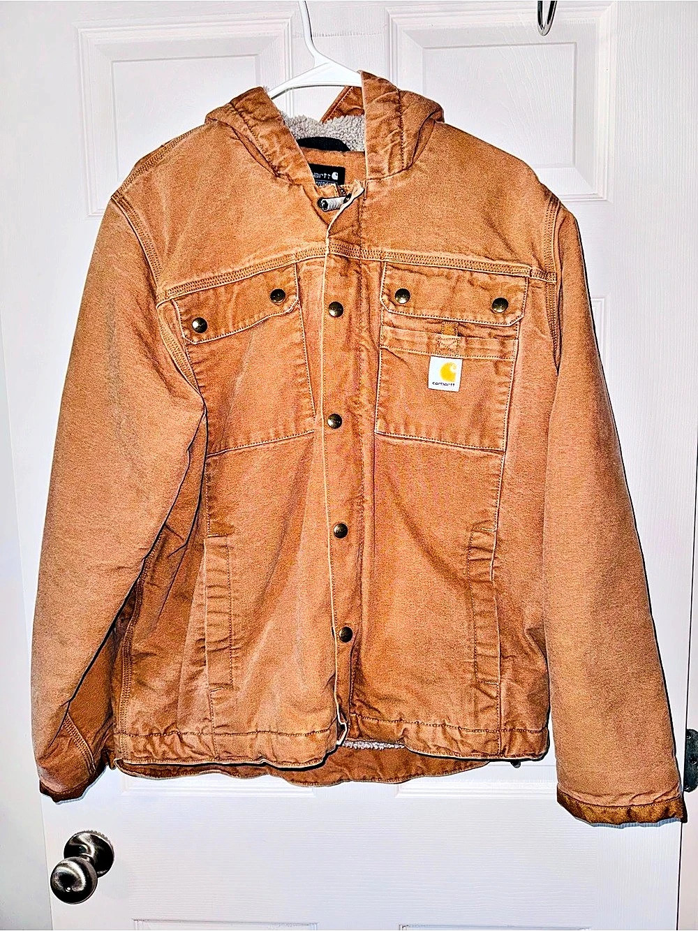 Carhartt Men's Relaxed Fit Washed Duck Sherpa-Lined Jacket Brown Medium